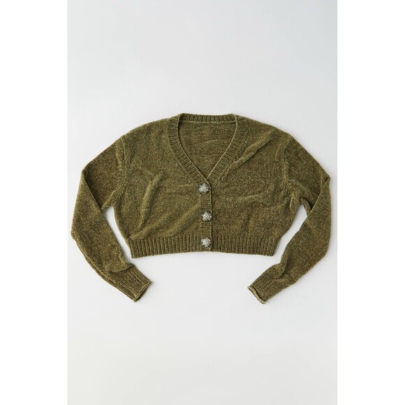 Urban Outfitters Maura Cropped Cardigan Green Size XS Boho Coachella Designer - Picture 2 of 6